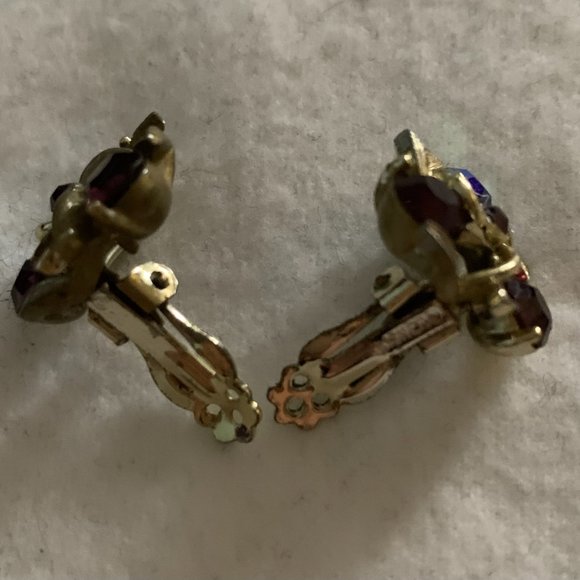 Vintage ‘Pinwheel Leaves” Clip  Dark Purply/Deep Blue Crystals - Picture 4 of 6